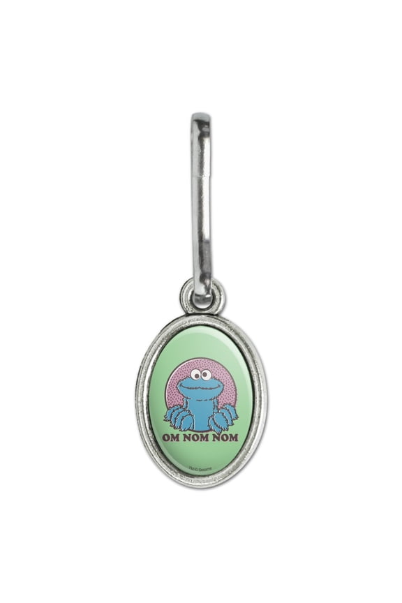 Sesame Street Cookie Monster Om Nom Nom Antiqued Oval Charm Clothes Purse Suitcase Backpack Zipper Pull Aid