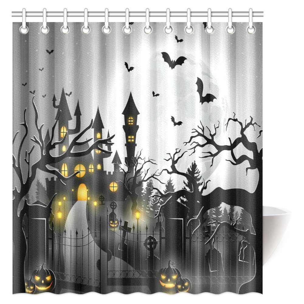 MYPOP Spooky Concept with Halloween Icons Shower Curtain, Creepy ...
