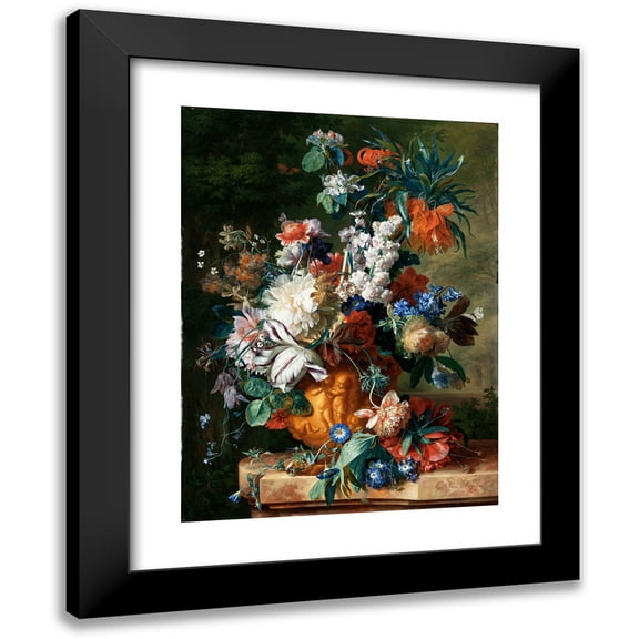 Jan van Huysum 11x14 Black Modern Framed Museum Art Print Titled - Bouquet of Flowers in an Urn (1724)