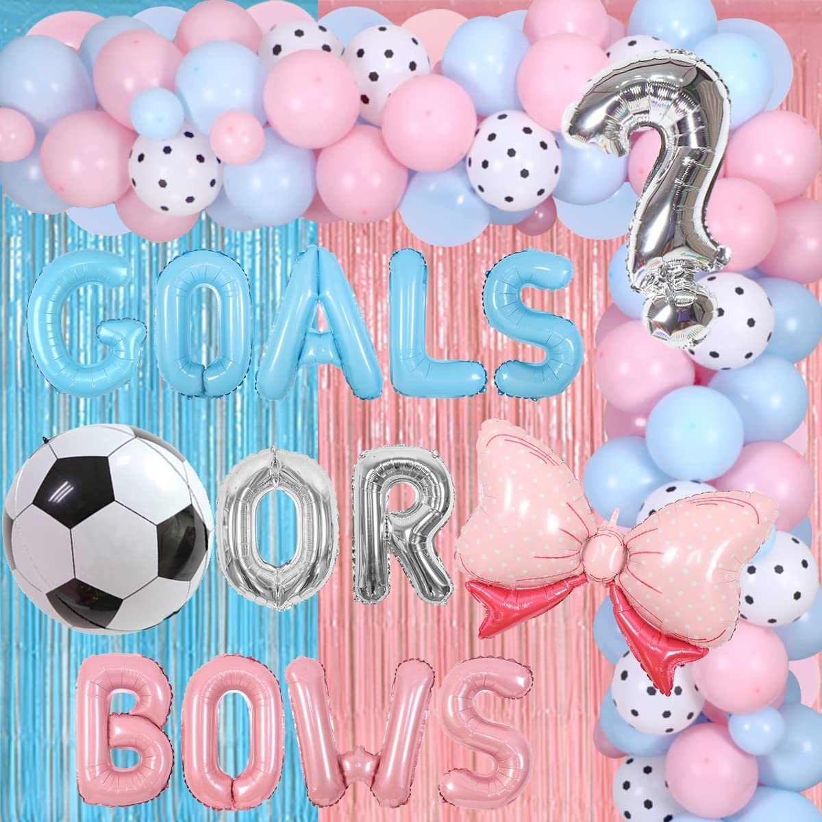 Soccer Gender Reveal Decorations Blue Pink Balloon Garland Goals or
