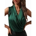 thumbnail image 2 of Women'S Elegant Satin Wrap V Neck Sleeveless Tank Blouse Tee Top Green XL, 2 of 8