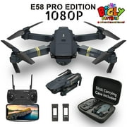 The Bigly Brothers E58 X Pro Lite: 2k HD Drone Camera Edition, Black FPV Drone with Camera and carrying Case plus an additional 1200mAh Battery. Up to 30 minutes of flight.