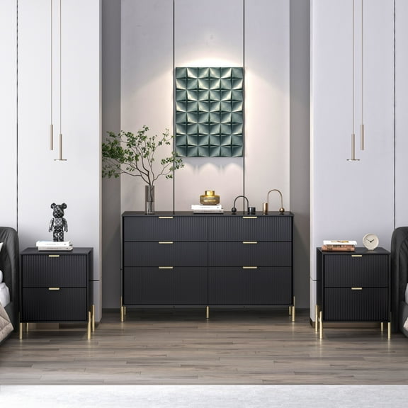 FESTIVO 3 Piece Bedroom Set - 2 of Nightstand, 1 of Dresser - Black