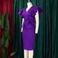 thumbnail image 5 of AURA Plus Size Summer Ruffle V Neck Slim Fit Bodycon Dress Elegant High Waist Midi Dress XL XXXL, 5 of 10