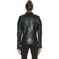 thumbnail image 3 of Women's Genuine Lambskin Leather Jacket Motorcycle Biker Leather Black Jacket W413, 3 of 4