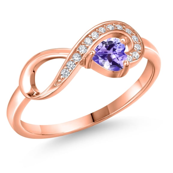 Gem Stone King 18K Rose Gold Plated Silver Blue Tanzanite Infinity Ring for Women (0.40 Cttw, Heart Shape 4MM, Gemstone December Birthstone, Size 6)