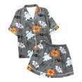 thumbnail image 7 of Xmyrz Womens Pajama Sets 2Pc Short Sleeve Shorts Set Casual Halloween Pumpkin Button Up Ghost Print Silk Satin Sleepwear Pj Clothes Sets, 7 of 7