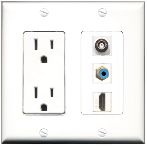 Ultra Spec Cables 15 Amp Power Outlet 1 Port HDMI 1 Port RCA Blue 1 Port BNC Wall Plate