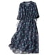 thumbnail image 2 of Puntoco Vestido De Manga Corta Con Cuello En V, Algodón Y Lino Estampado Con Cuello En V, Manga Tres Cuartos Con Cordones, Cintura Retro, Falda Larga Adelgazante Azul M, 2 of 6