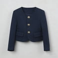 thumbnail image 6 of Blazer For Kids Crew Neck Long Sleeve Button Down Cropped Outwear Casual Trendy Preppy Style Outfits (11-12 Years, Blue-A), 6 of 6