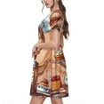 thumbnail image 2 of Salouo Dinosaur Baking Delight for Women's Short Sleeve Summer Dress, Pleated Loose Swing Knee Length Dresses with Pockets, 2 of 6