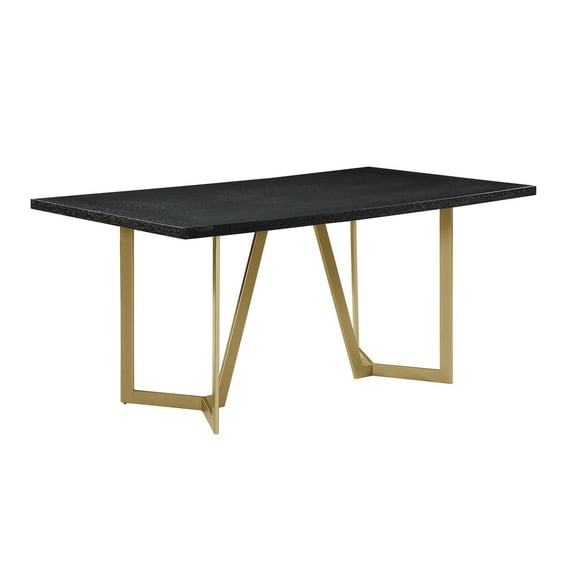 64 x 38 Black Wood Top Dining Table with Gold Painted Base