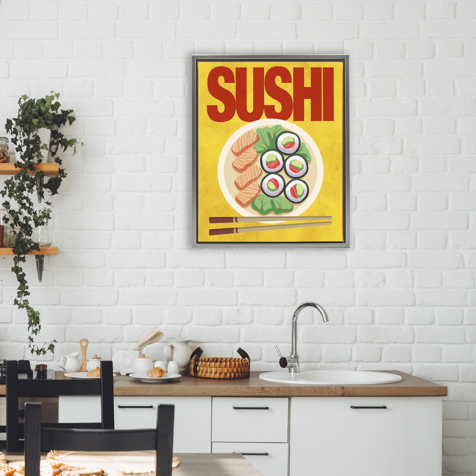 Stupell Industries Bright Sushi & Chopsticks Gray Framed Floater Canvas Wall Art, design by Marcus Prime