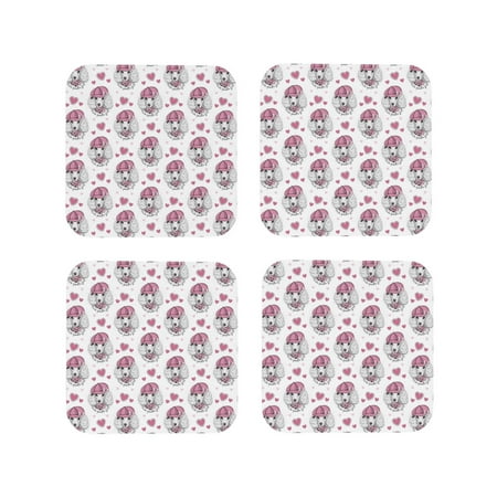 

Coasters Set of 4 - Artistic Cute Poodle Dog Pink_C Drink Coasters for Tabletop Protection Leather Coasters for Living Room Decor and Housewarming Gift Square