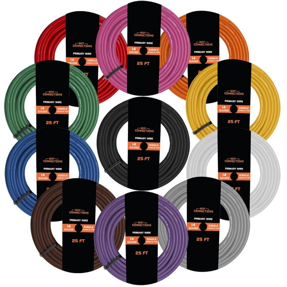 Best Connections 14 Gauge Car Audio Primary Wire (25ft–11 Rolls)– Remote, Power/Ground Electrical