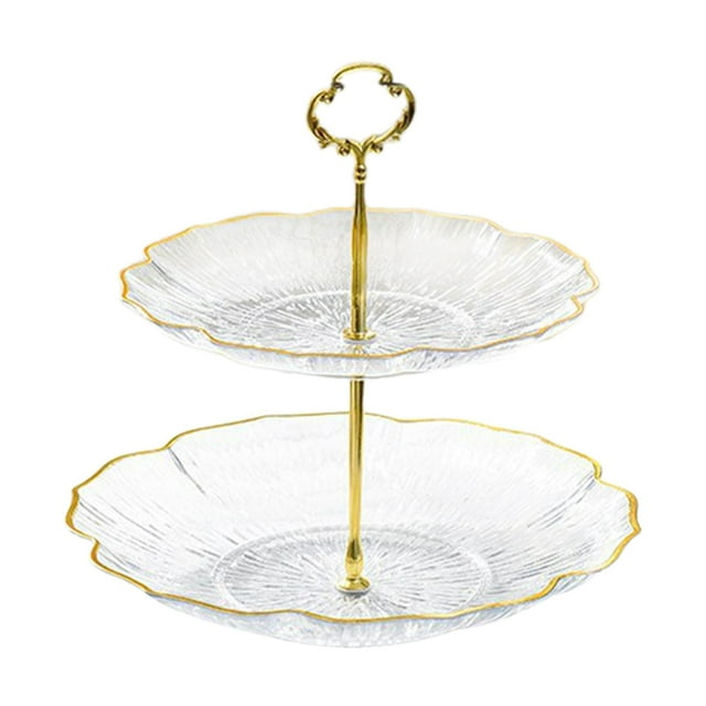 Soporte para pasteles, bandeja para galletas, plato de fruta de 2 niveles, soporte para magdalenas, bandeja para aperitivos de frutas para fiesta de Claro