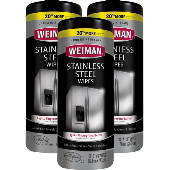 Weiman Stainless Steel Cleaner Wipes (3 Pack) Removes Residue, Water Marks and Grease from Appliances - Works Great on Refrigerators, Dishwashers, Ovens, and Grills - Packaging May Vary C29