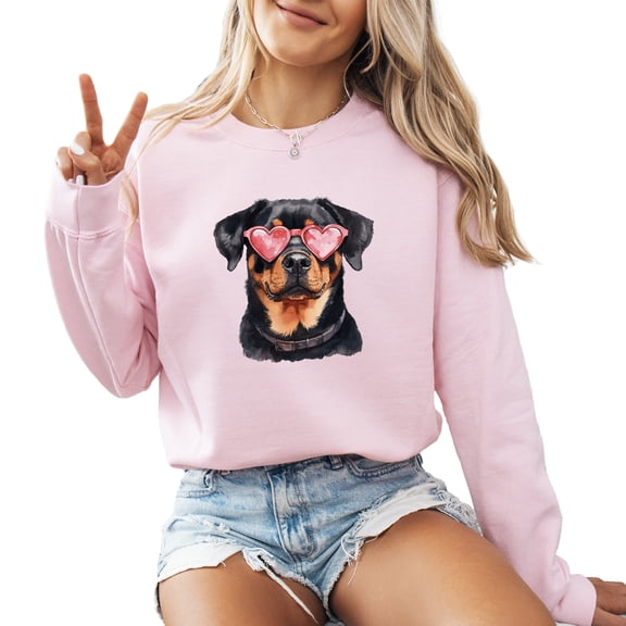 Valentines Day With Rottweiler Sweatshirt Womens Cute Dog Mom Gift Casual Long Sleeve Graphic Shirts Tops