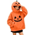 thumbnail image 4 of LOINRODI Girls Orange Pumpkin Hooded Sweatshirt Face Cover Hallowmas Cute Long Sleeve Warm Pocket Costume Orange 9 Years, 4 of 7
