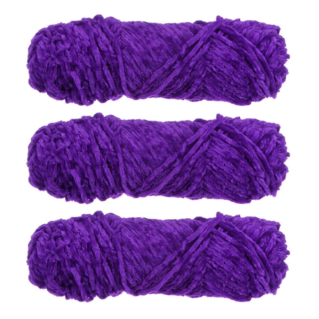 Unique Bargains Fil Chenille en Velours Polyester Violet, 3 Écheveaux