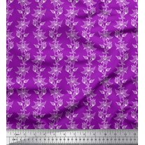 Soimoi Purple Poly Georgette Fabric Leaves & Bunchberry Stripe Printed Fabric 1 Yard 52 Inch Wide
