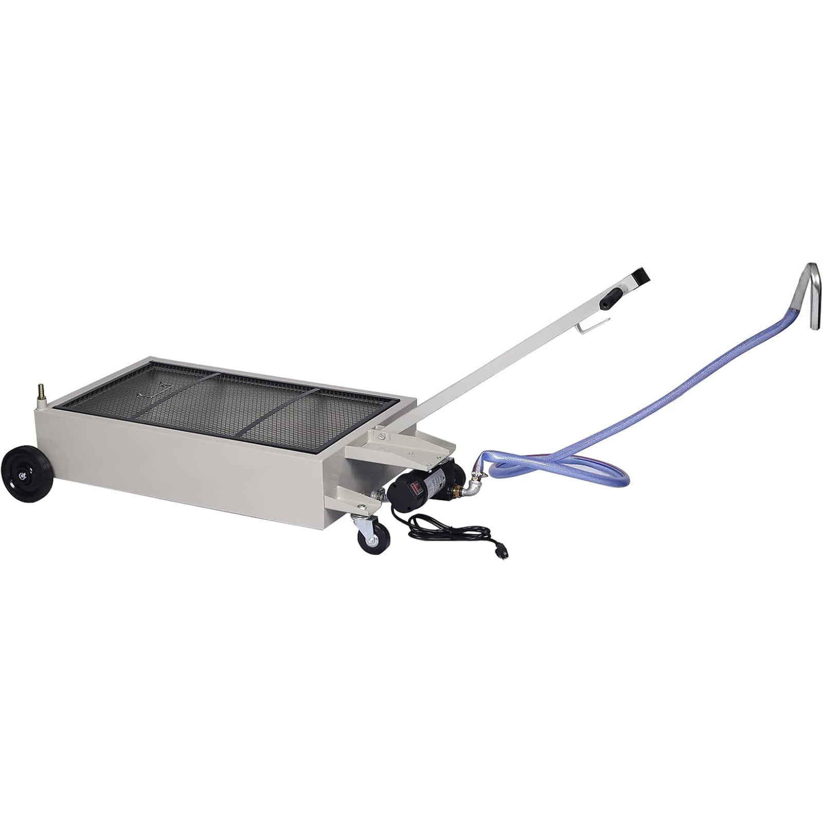 Low Profile Oil Drain Pan, Oil Drain Pan - Folding Handle, Heavy-Duty Mobile Oil Drain Tank with Locking Wheels & Filter Screen (High-Flow Pump, Grey, 20 Gallon)