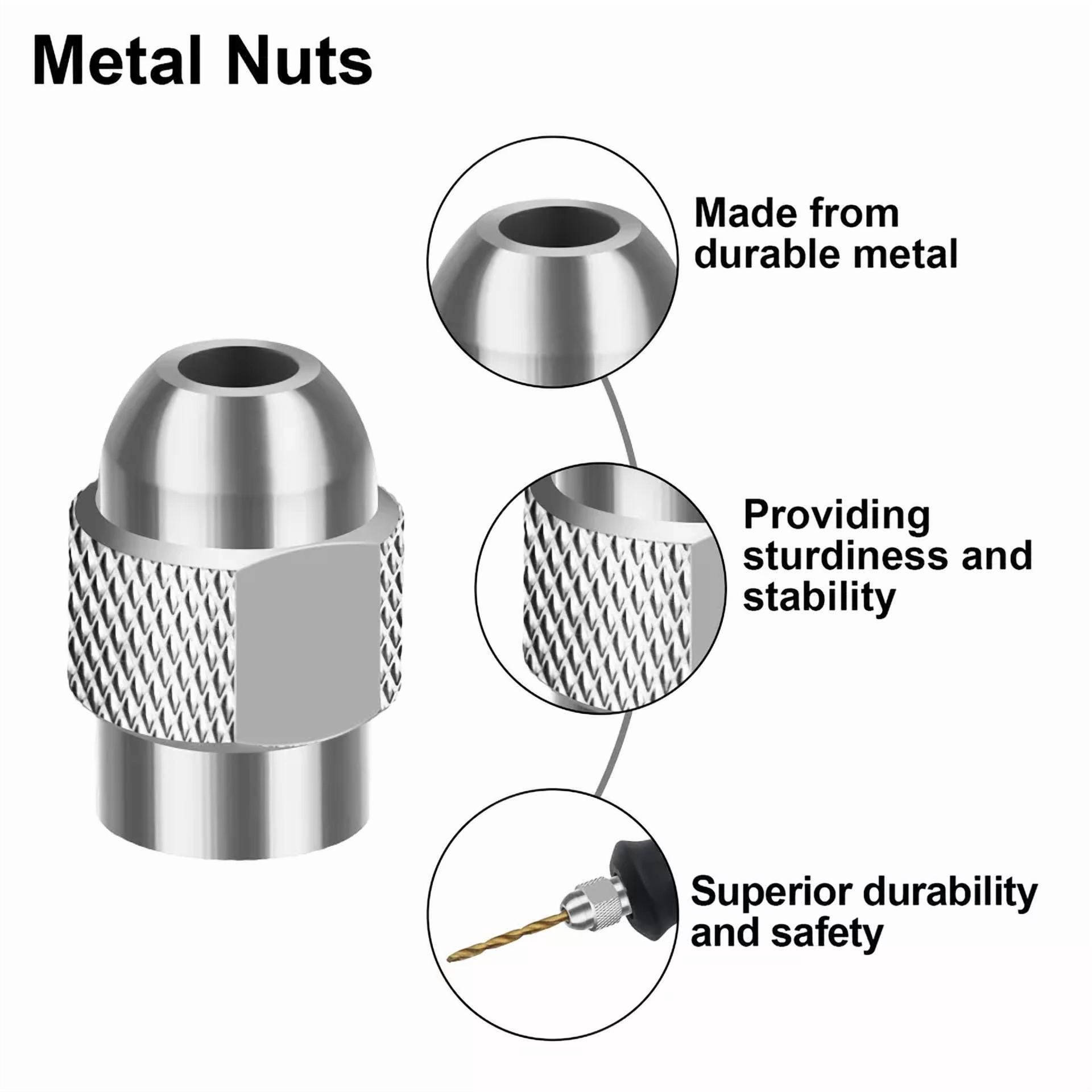 CIRCLE- 1Pc Keyless Drill Chuck+10Pcs Brass Collet+2Pcs Metal Nut For Dremel Rotary Tool