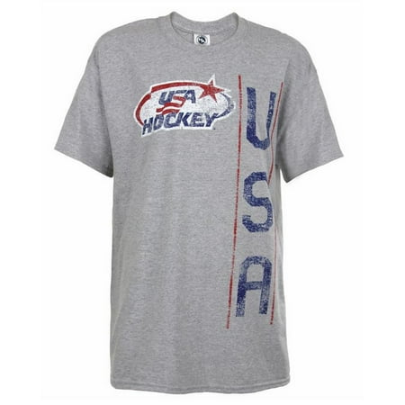 USA Hockey Adult Ice Hockey Vertical USA Logo T-Shirt Tee, Gray HG6116H