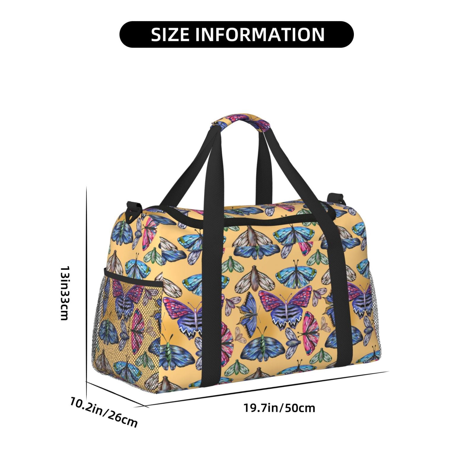Fuzoiu Butterfly 3 Print Travel Duffle Bag,Carry On Tote Bags,Duffel Bag,Sport Gym Bag, Hospital Bag for Labor and Delivery, Overnight Bag,Luggage Bag