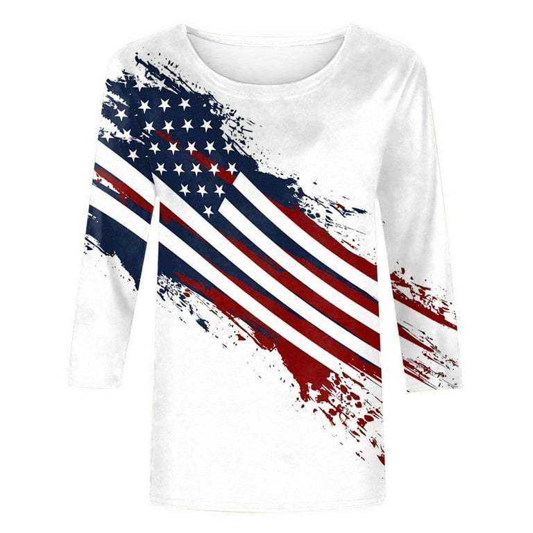 Women's Funny American Flag Graphic Tee - Patriotic 4th Of July T-Shirt (Grey)