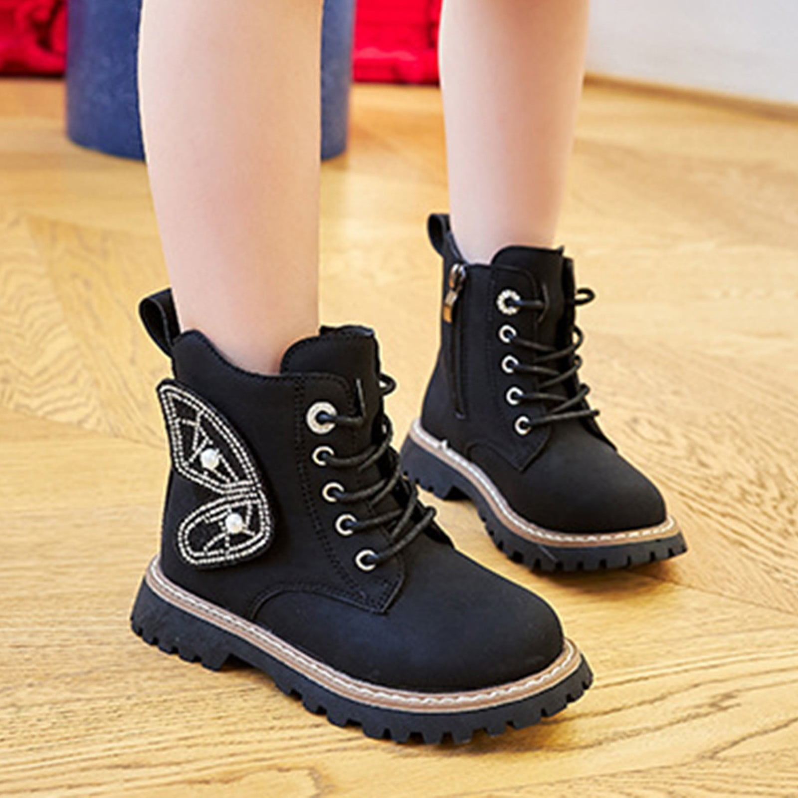 nsendm Girls Shoes Big Kid Female Toddler Booties for Girls Children Shoes Fashion Platform Boots Fashion Butterfly Wing Boots Extra Wide Snow Boots