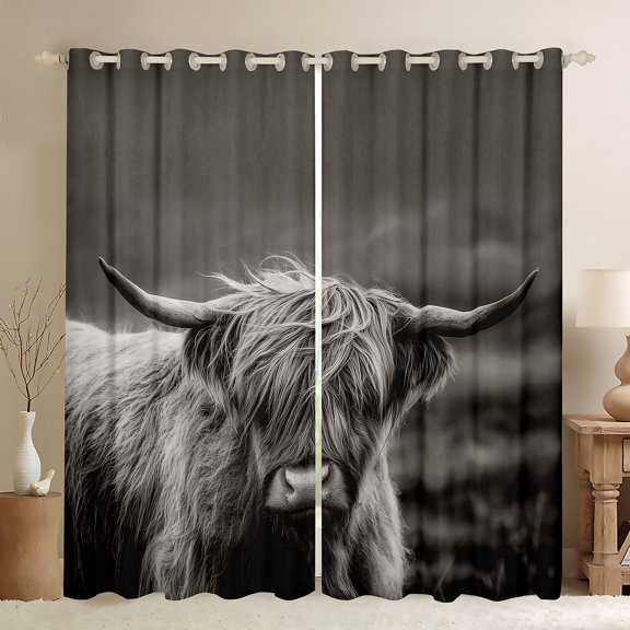 jejeloiu Gray Highland Cow Black Out Curtains,Rustic Farm Animal Curtains Pack of 2 (42x63 Each),Country Farmhouse Cattle Bedroom Curtains For Adult,Ultra Soft Home Decor