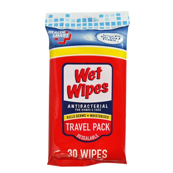 Health Smart Wet Wipes Antibacterial Travel Size 30PC Cleaning Supplies