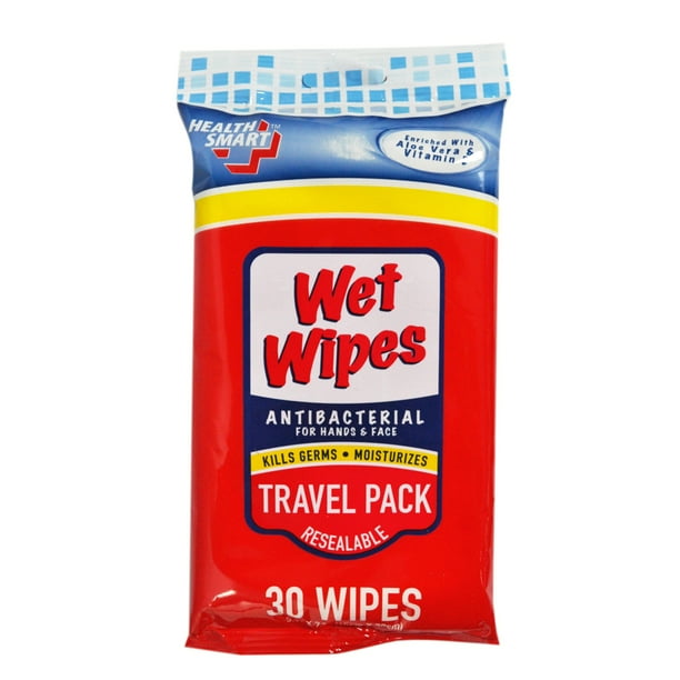 Health Smart Wet Wipes Antibacterial Travel Size 30PC Cleaning Supplies