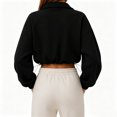 thumbnail image 6 of Womens Cropped Sweatshirt, Quarter Zip Pullover with Stand Collar, Drawstring Hem, Oversized Long Sleeve Tops for Fall Winter S, 6 of 7