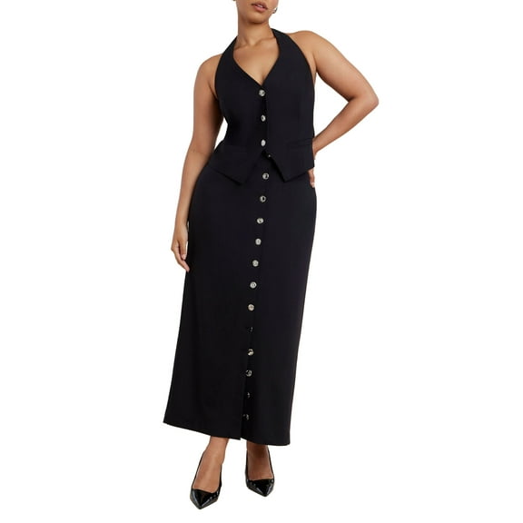 ELOQUII Women's Plus Size Buttoned Maxi Column Skirt