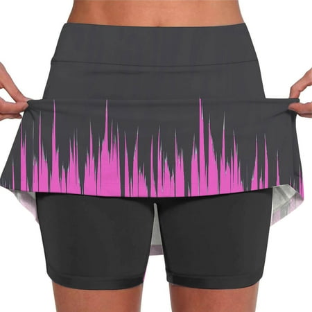 LEBONYARD Women s Yoga Shorts Skirt Women s Summer Gradient Color Print Pleated Tennis Skirts Stretchy Yoga Fake Two Piece Shorts Skirt Hot Pink S