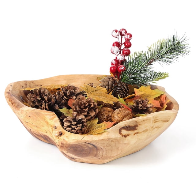 Cuenco decorativo de madera para fruta, frutero de madera para llaves, exhibición de joyas, cuencos ondulados naturales hechos a mano para la decoración de la mesa de la cocina del hogar.
