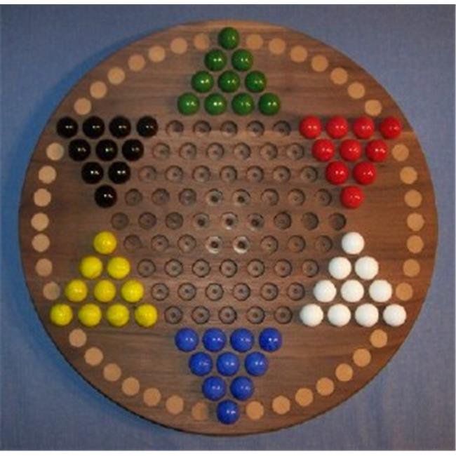 18 in. Circle Oiled Chinese Checkers Wooden Marble Game Board with 42