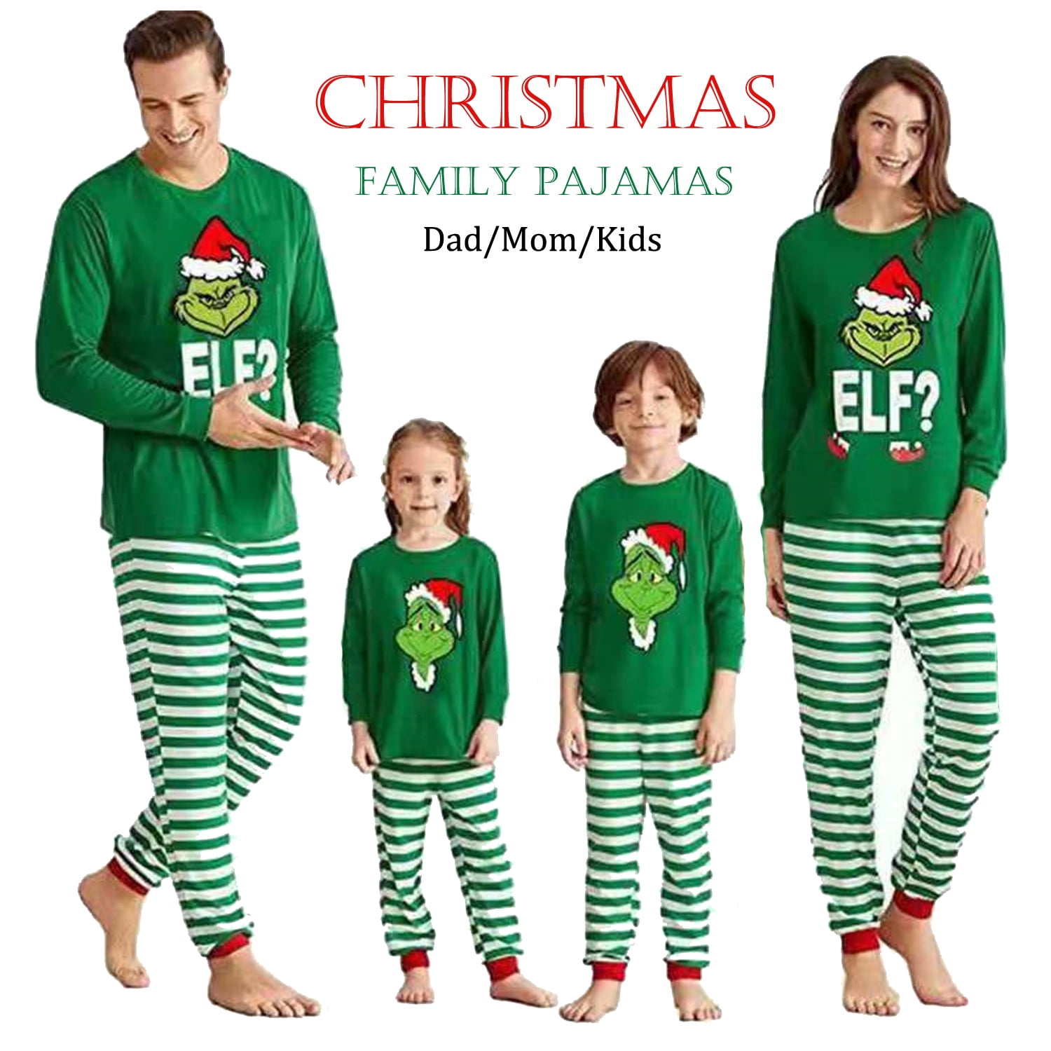 Famliy Matching Grinch Pajama Sets Green Patterns Christmas Sleepwear