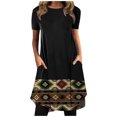 thumbnail image 2 of SMihono Robe d'Été Boho pour Femmes Grande Taille Mode Femmes Décontractée Col Rond Imprimé Manches Courtes Robe avec Poche, 2 of 5