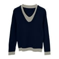 thumbnail image 3 of DuoJiaJ Two Tone Collar Pullover Sweater Long Sleeve Knitted Top Lined Layering Shirt Sweater Women Blue One Size, 3 of 3