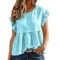 thumbnail image 4 of Sheghy Summer Tops for Women 100%Cotton Women's Casual Spring Summer Solid Crew Neck Short Sleeve T-Shirt Top, 4 of 9