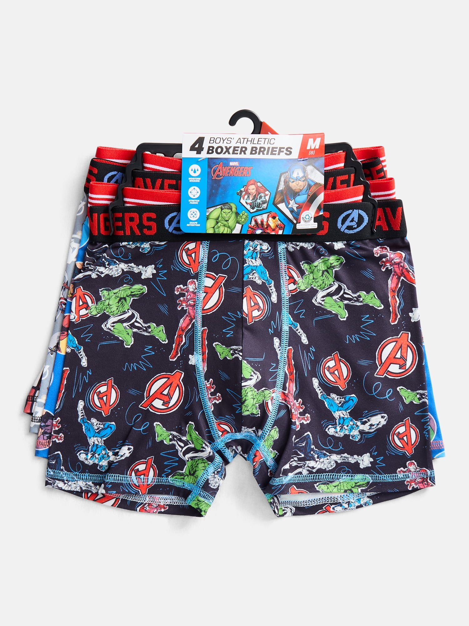 Marvel Avengers Boys Boxer Brief Underwear, 4-Pack, Sizes XS-XL