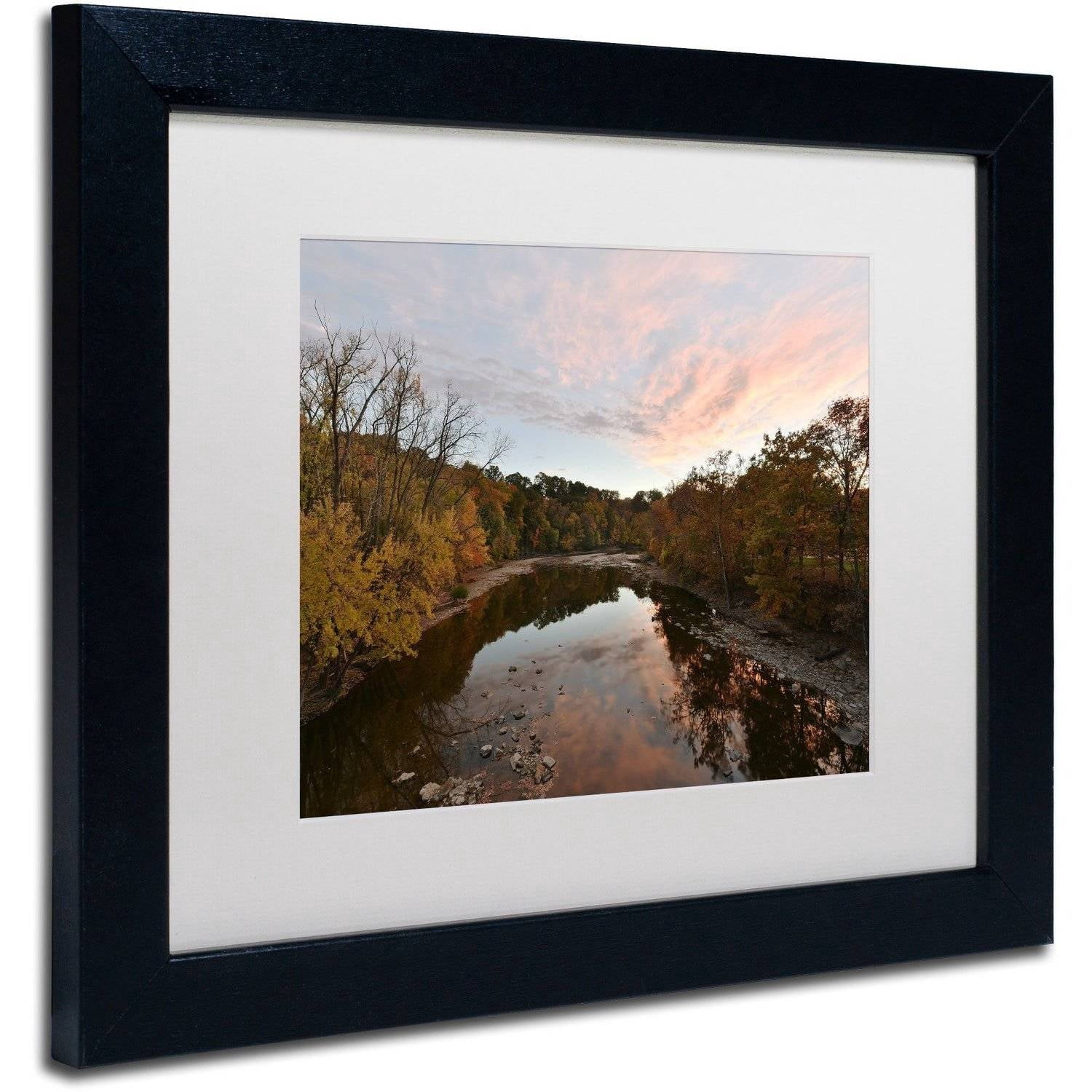 Trademark Fine Art "Rocky River Autumn Sunset" Canvas Art by Kurt Shaffer, White Matte, Black Frame