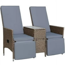 Devoko Rattan Outdoor PE Wicker Adjustable Backrest Loveseat Recliner, Light Grey