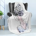 thumbnail image 4 of Abstract Woman Soft Flannel Fleece Throw Blanket, Back View with Hair in a Messy Bun, Cozy Plush for Indoor and Outdoor Use, 70" x 90", Ceil Blue White Blush, by Ambesonne, 4 of 5