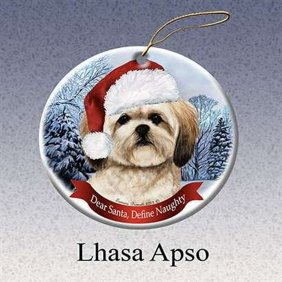 Holiday Pet Gifts Lhasa Apso Santa Hat Dog Porcelain Christmas Tree Ornament