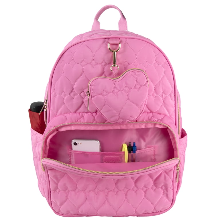 Pink Quilted Women\'s Backpack- Mauve Pink Backpack Quilted Studded Heart Love Zip Front Pocket | eBay main image 4