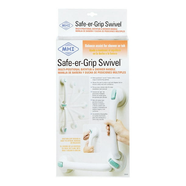 SafeerGrip Suction Cup Swivel Bathtub & Shower Assist Grip Bar Safety